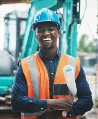 Immigrant building contractorsmiling proudly